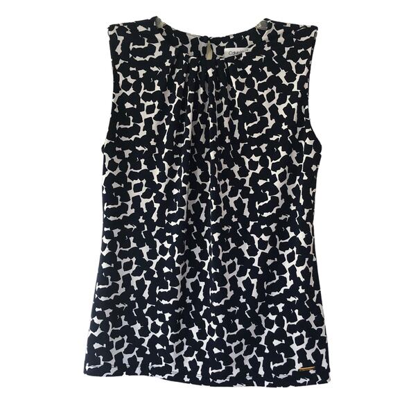 Calvin Klein Sleeveless Scoop Neck White & Blue Abstract Print Tank Blouse XS - Picture 1 of 4